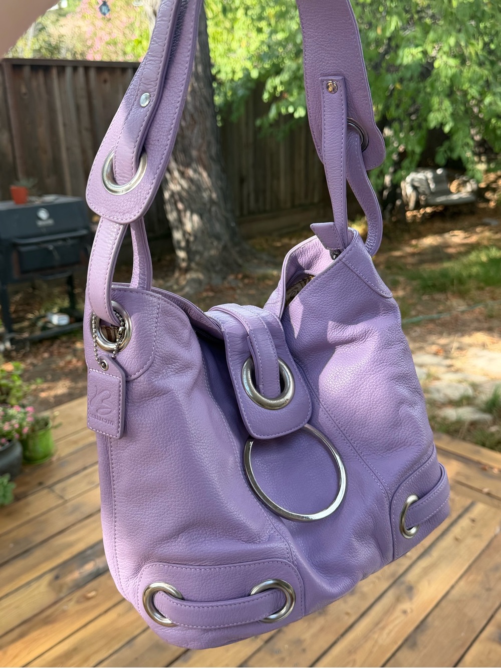 B Collective Lavender Genuine Leather Shoulder Bag Hobo Purse